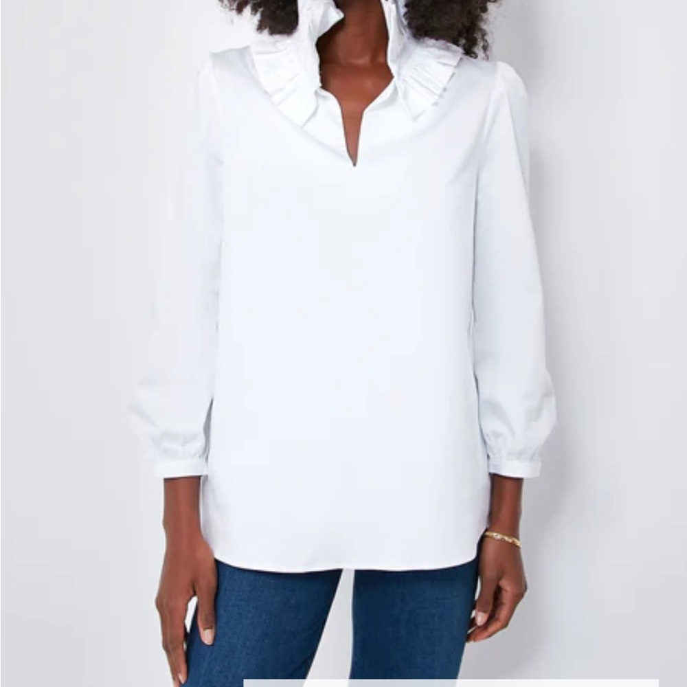 Tuckernuck White Ruffle Neck Blouse